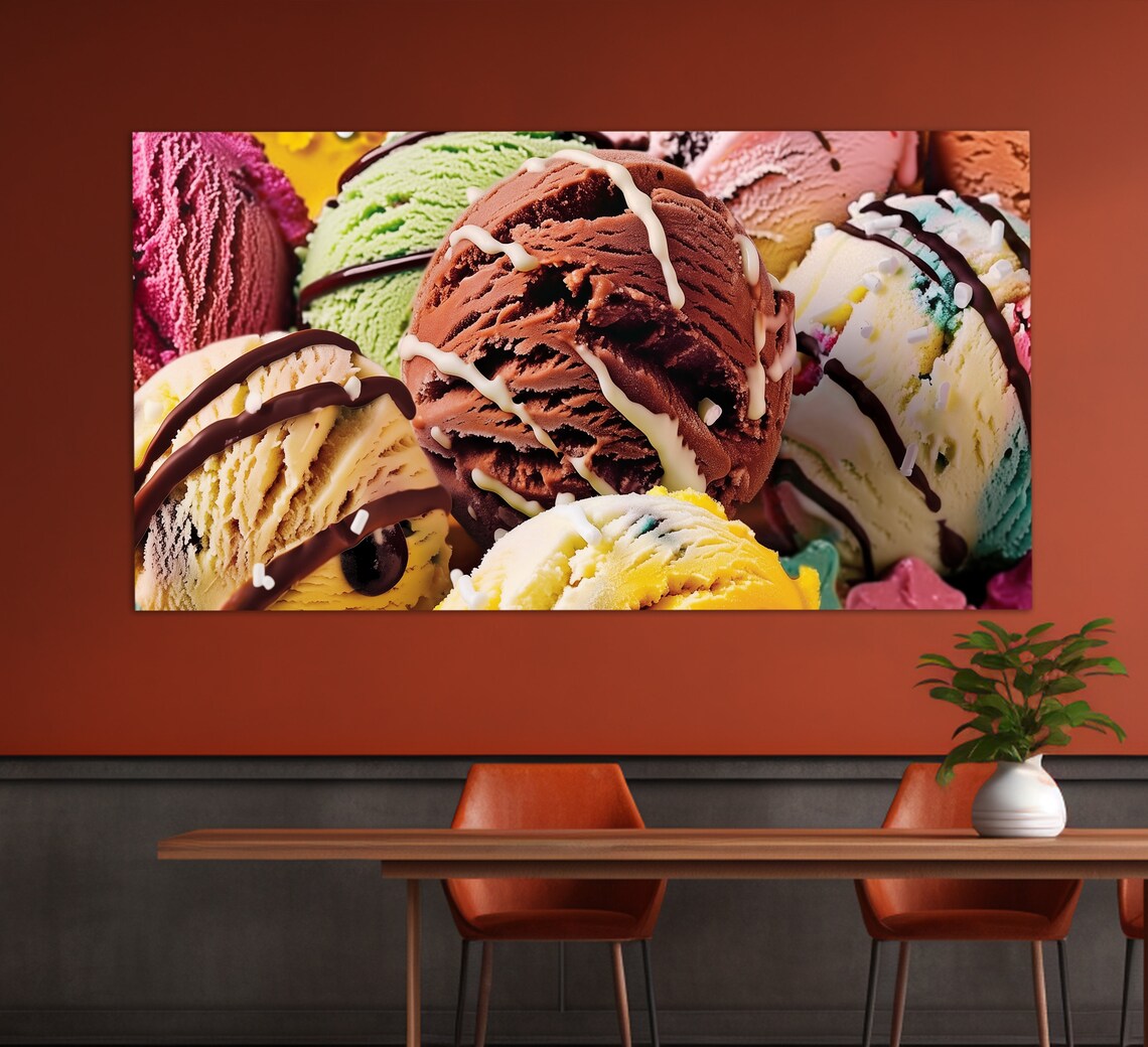 Colorful Ice Cream Scoops Dripping Chocolate Sauce Pop Art Poster - Image 2