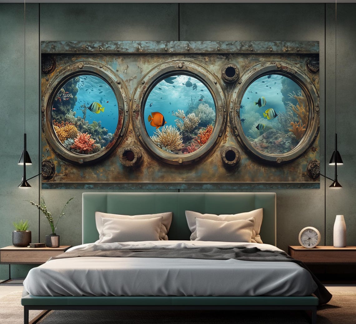 Rusty Ship Portholes Coral Reef Tropical Fish Underwater Ocean Poster