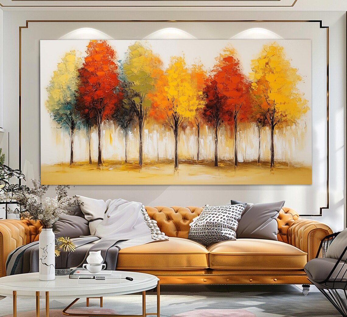 Abstract Autumn Trees, Vintage Oil Painting Art Print