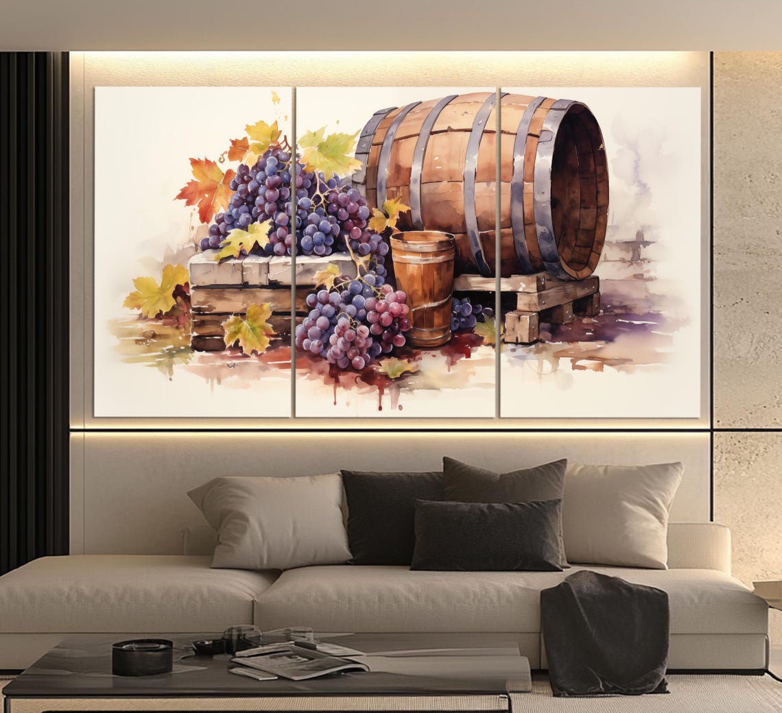 Wine Barrel and Grape Harvest Watercolor Rustic Kitchen Art Poster - Image 6