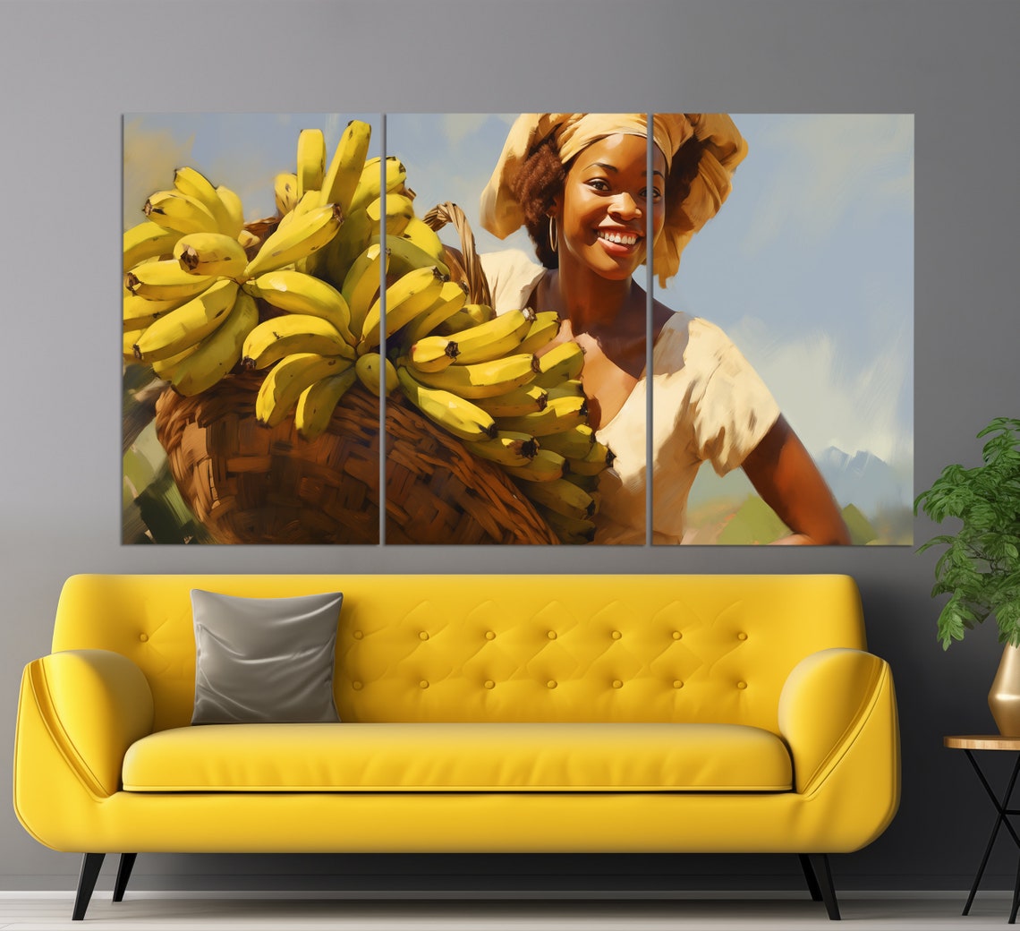 African Lady With A Basket Of Bananas Print In An Oil Painting Style Kitchen Wall Art Ethnic Woman Painting African Wall Decor - Image 6