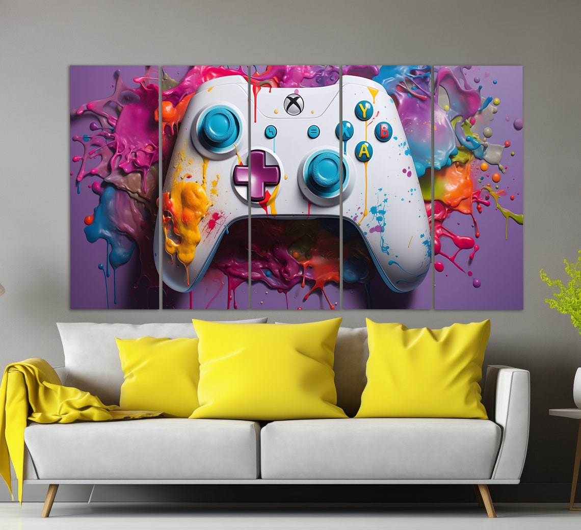White Game Controller Colorful Paint Splashes Gaming Room Poster - Image 3