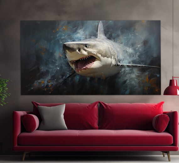 Great White Shark Open Jaws Underwater Ocean Wildlife Art Poster