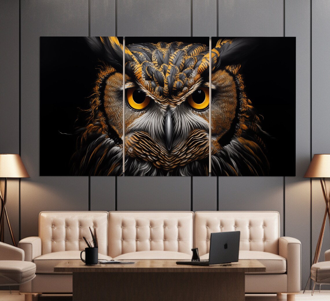 Horned Owl Close Up Portrait Golden Eyes Dark Wildlife Poster - Image 3