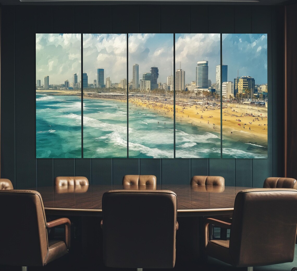 Tel Aviv Israel City Painting Vintage Oil Style Travel Wall Art Poster - Image 2