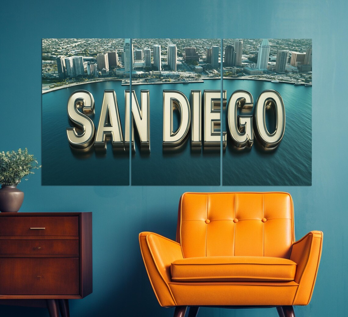 San Diego Skyline Chrome Letters Bay View California Travel Poster - Image 6