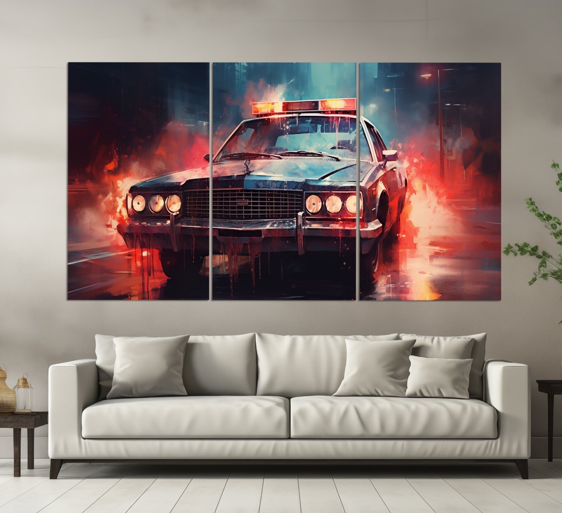 Retro Police Car Print In An Oil Painting Style Police Wall Art Vintage Police Print Police Officer Gift Police Wall Decor - Image 3