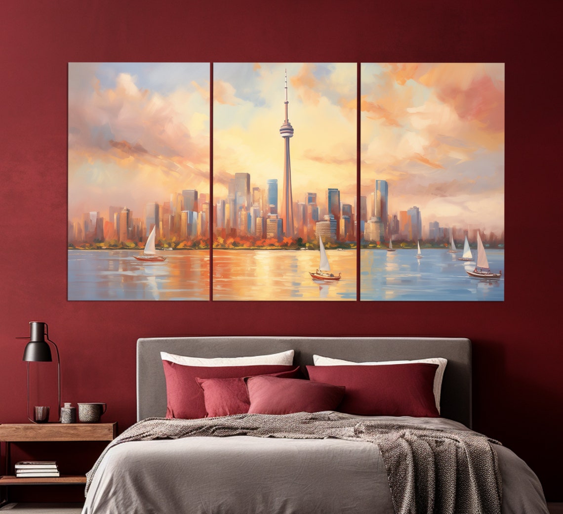 Toronto Skyline CN Tower Dusk Orange Sky Canada Travel Poster - Image 3