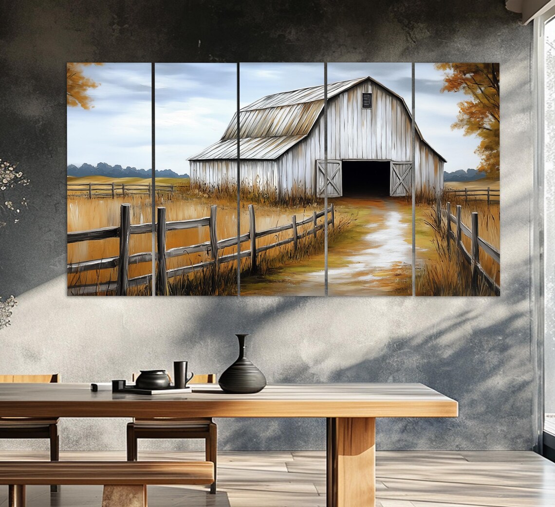 Rustic Red Barn Countryside Field Vintage Oil Painting Farm Art Poster - Image 2