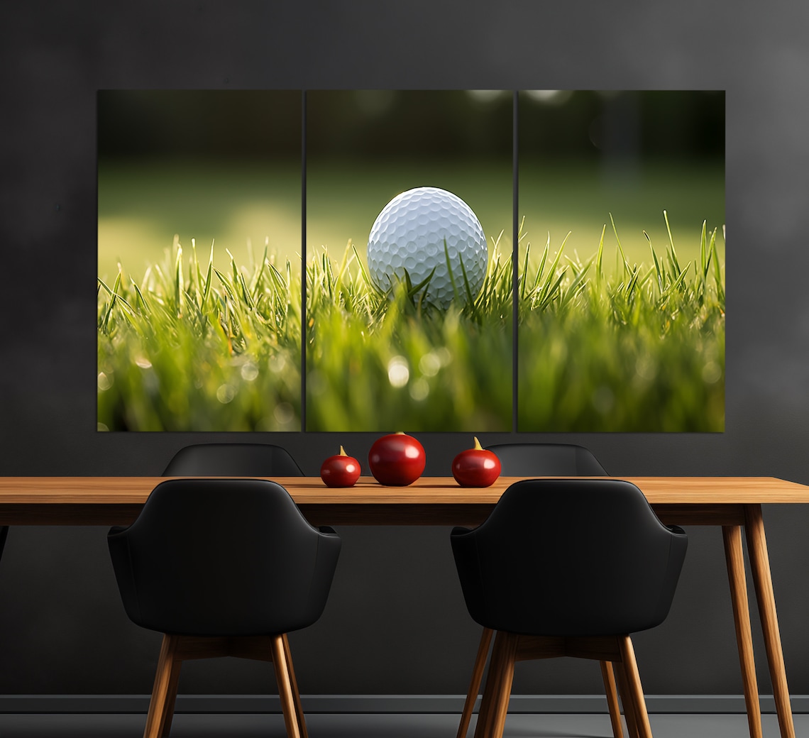Golf Ball On Dewy Green Grass Sunrise Fairway Photography Wall Art - Image 3