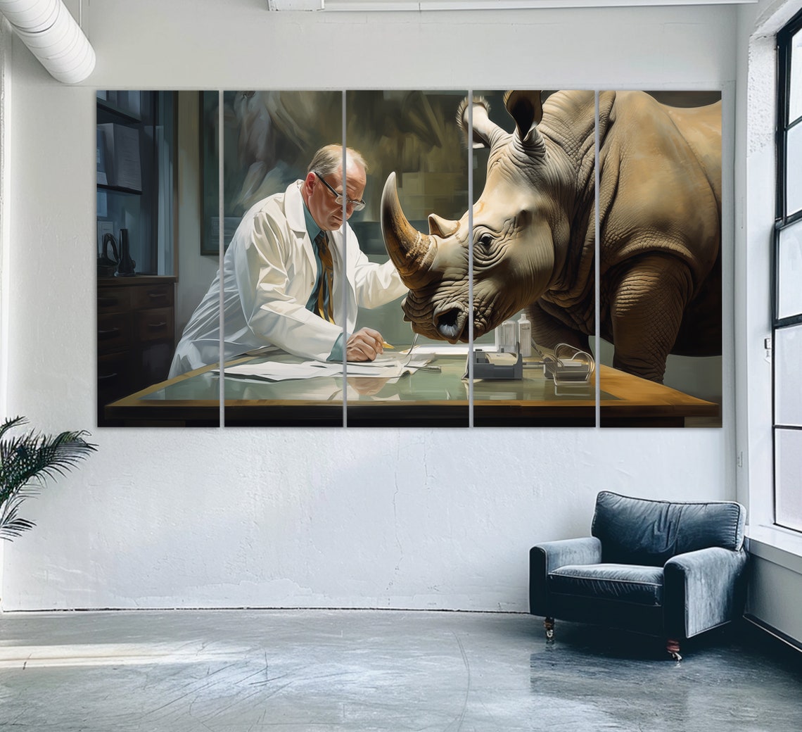 Abstract Veterinarian Office Decor Rhinoceros At The Vet Print Vet Wall Art Rhinoceros Painting Rhino Poster Vet Gift - Image 2