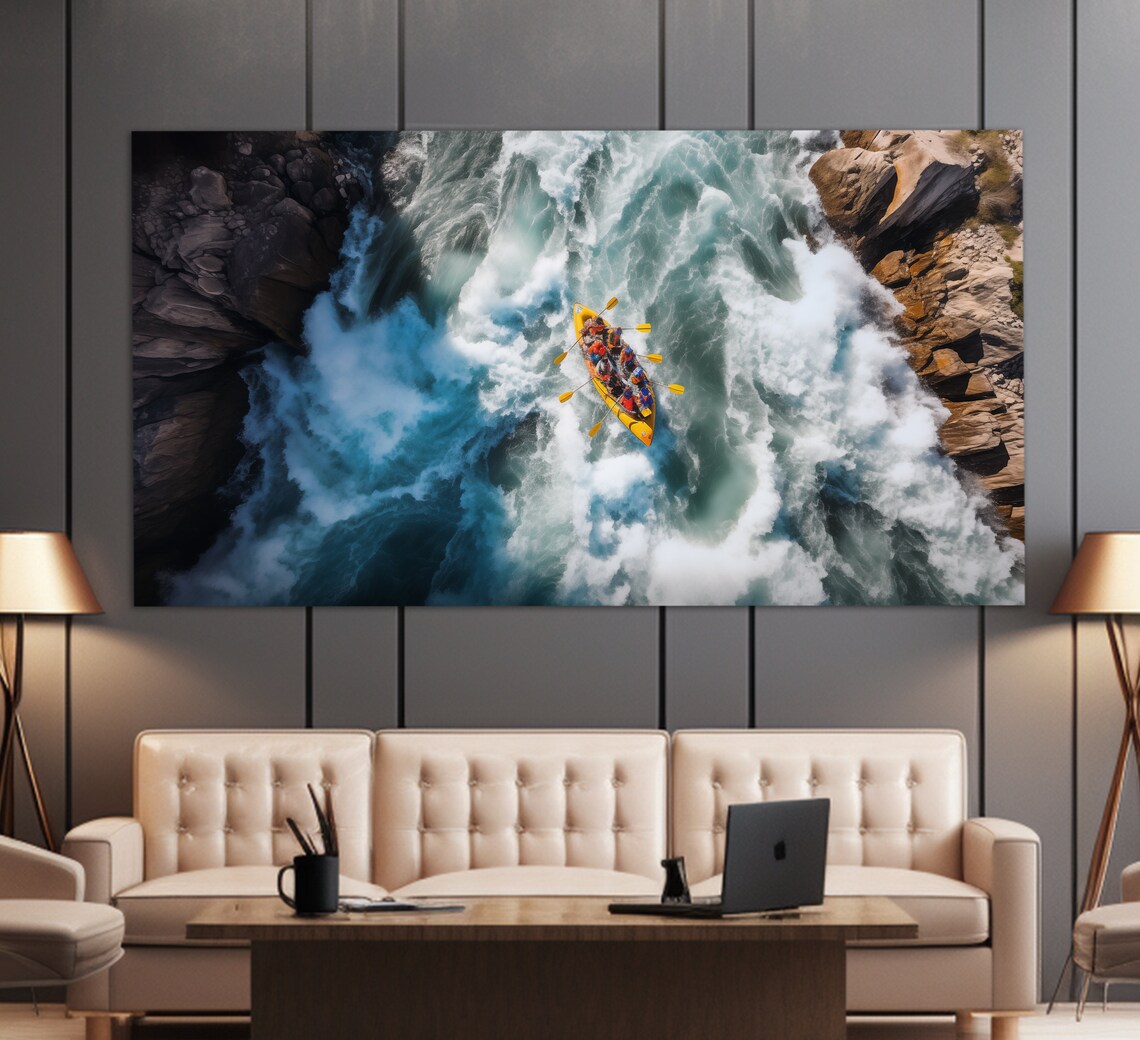 Whitewater Rafting Aerial Yellow Raft Rapids Adventure Sports Poster - Image 3