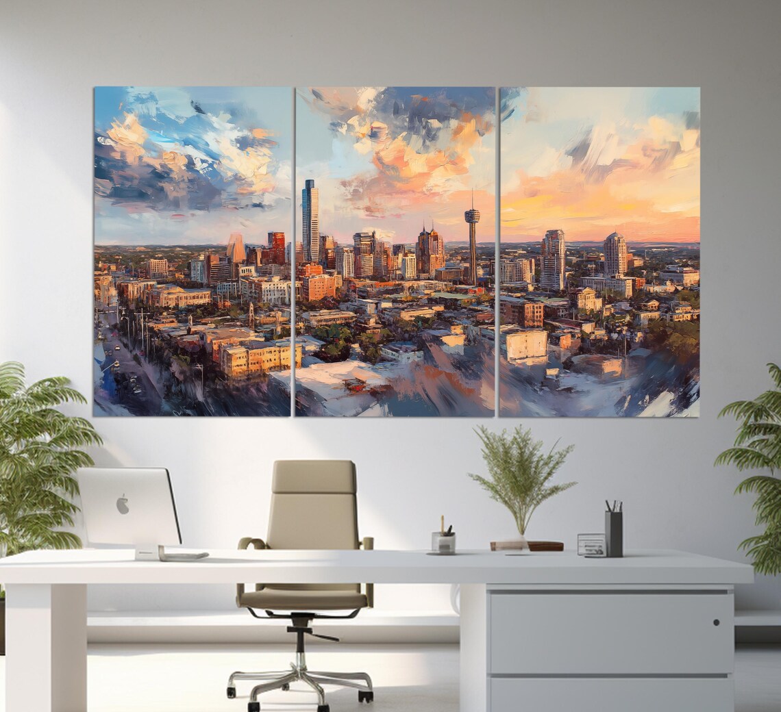 San Antonio Abstract Skyline, Oil Painting Style Art Print - Image 5