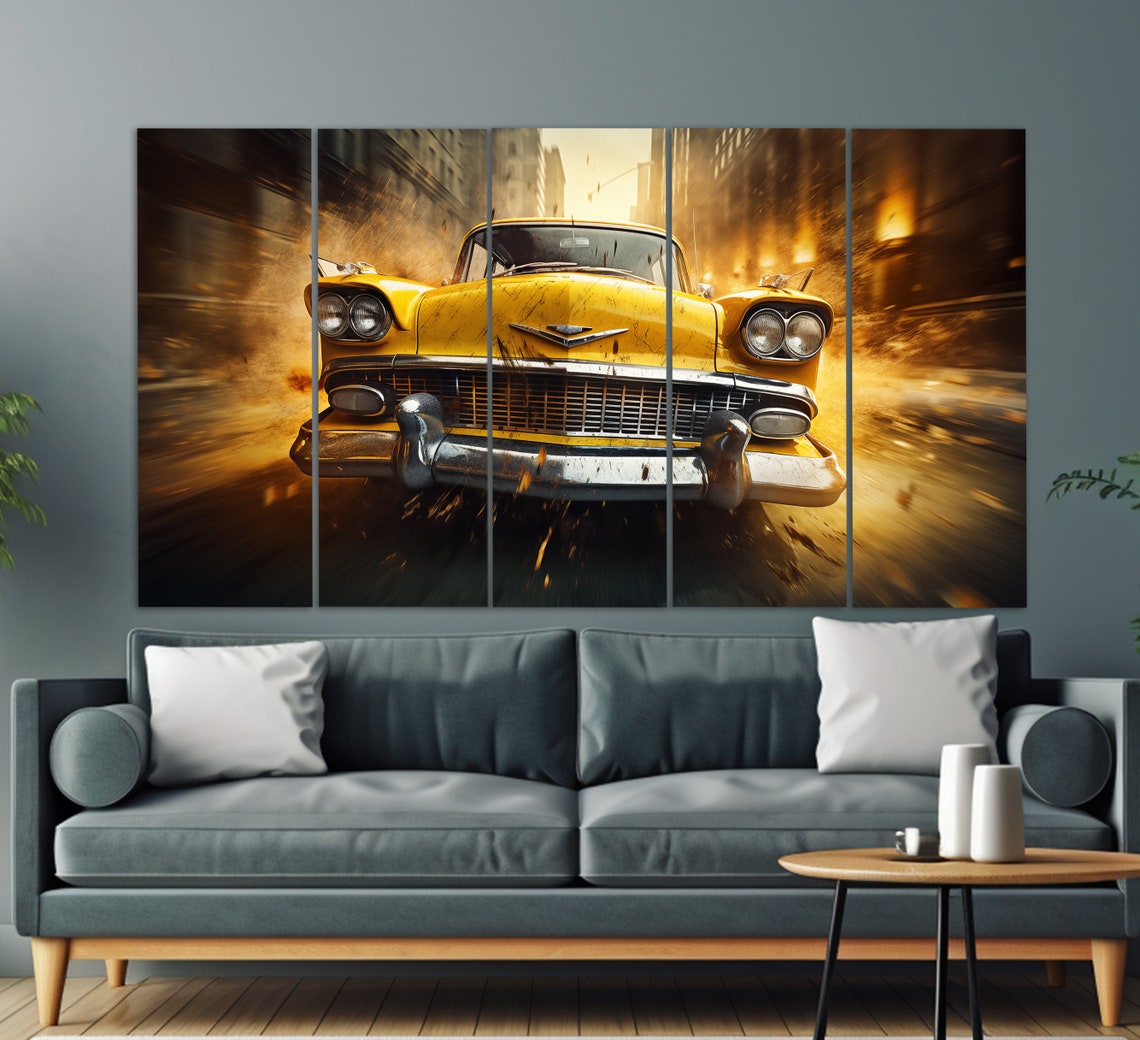 Retro Taxi Car Print In A Vintage Oil Painting Style Taxi Wall Art Vintage Taxi Print Taxi Driver Gift Taxi Office Decor - Image 4