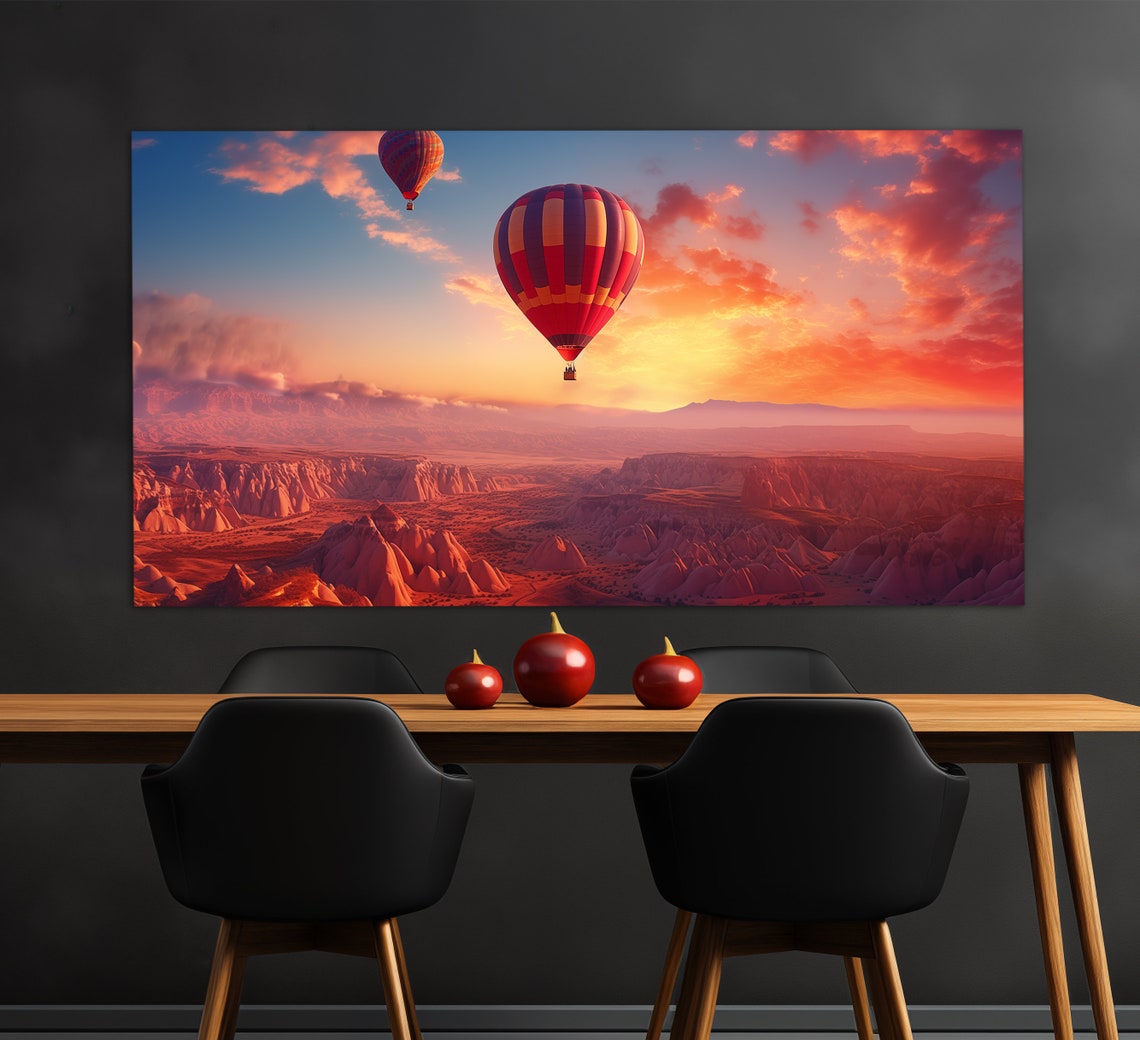 Hot Air Balloons In Cappadocia Print Cappadocia Sunset Poster Balloons Fest In Turkey Wall Art Cappadocia Art - Image 4