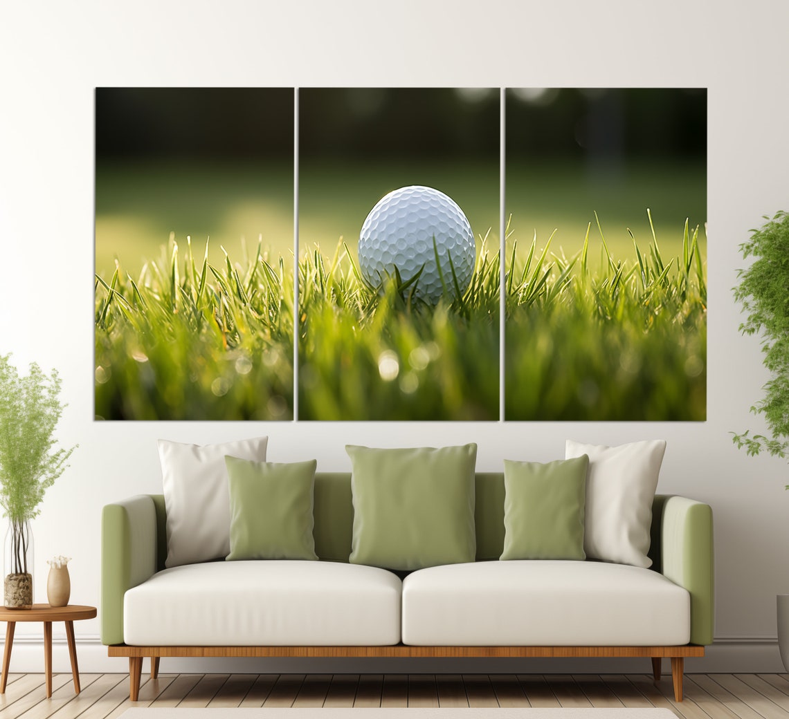 Golf Ball On Dewy Green Grass Sunrise Fairway Photography Wall Art - Image 6