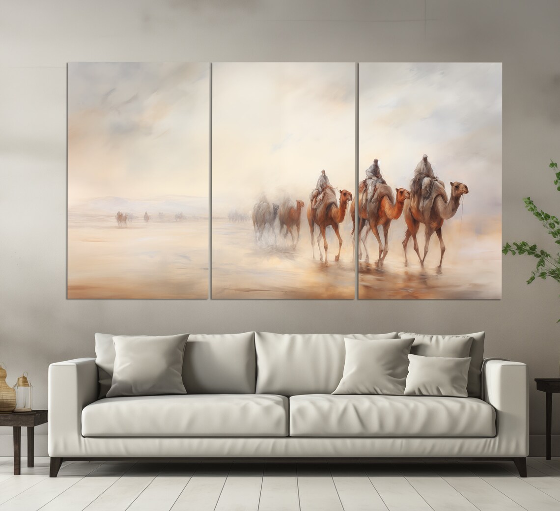 Camel Caravan, Vintage Oil Painting Style Art Print - Image 2