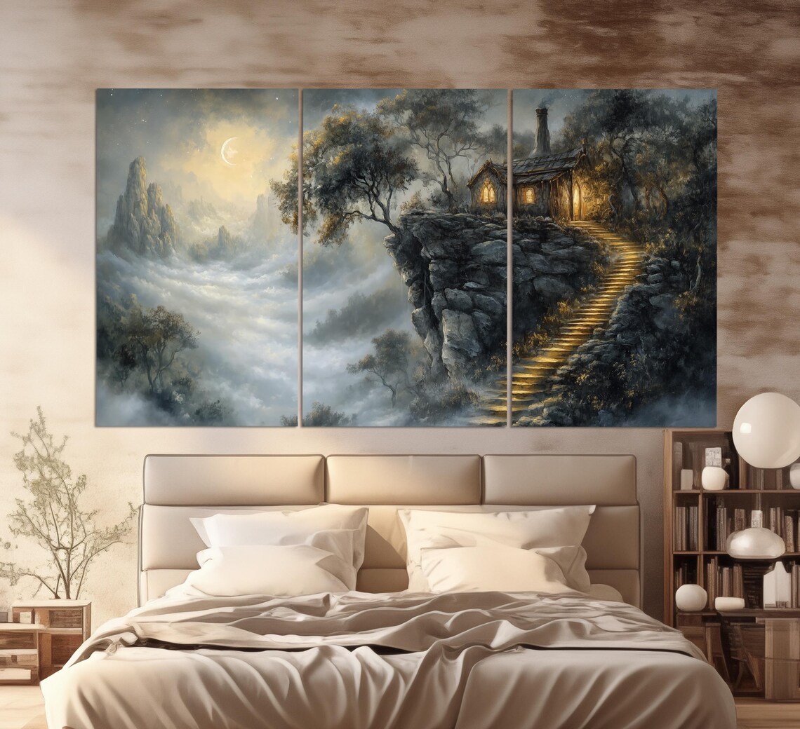 Foggy Fantasy Forest Hut Print Misty Forest House Wall Art Nature Wall Decor Gothic Forest Poster - Image 3