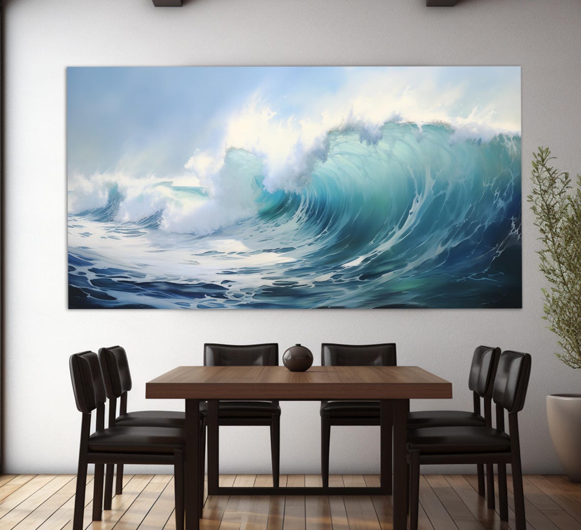 Ocean Wave Curling Turquoise Water Soft Tones Seascape Art Poster