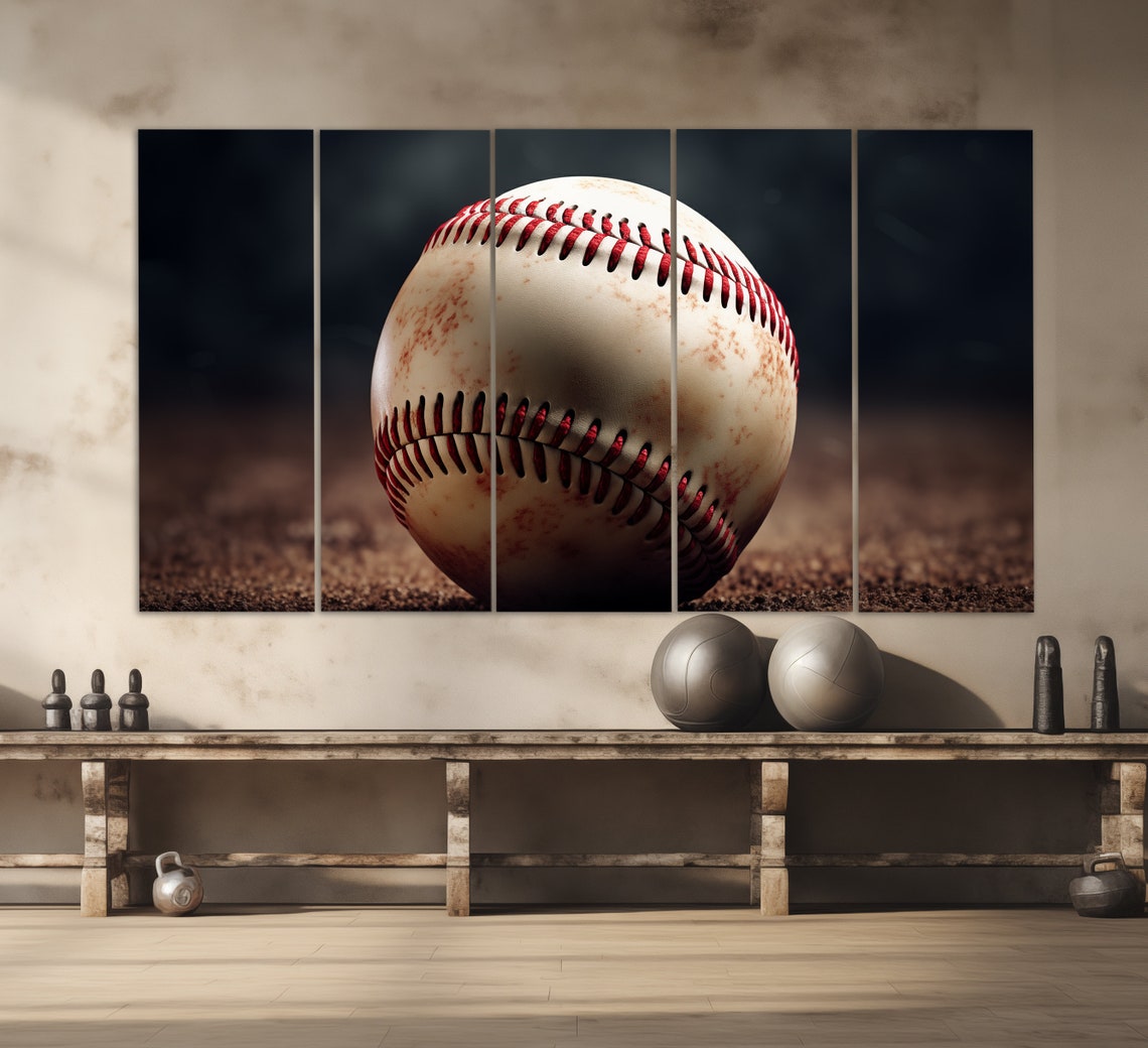 Baseball Close Up Red Stitching Dark Moody Sports Photography Poster - Image 5
