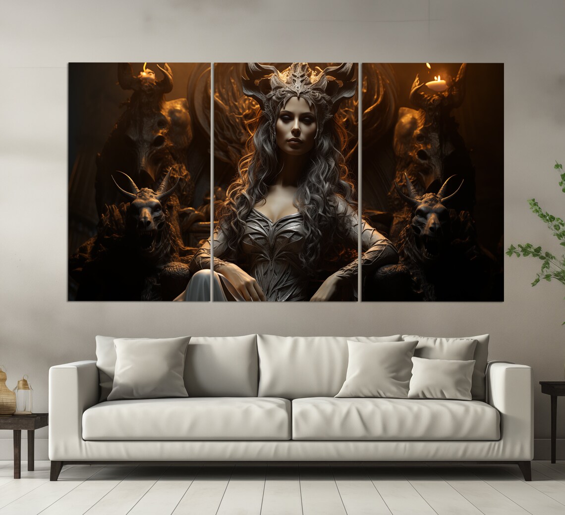 Dark Gothic Vampire Queen Throne Horns Candlelit Fantasy Portrait Poster - Image 6