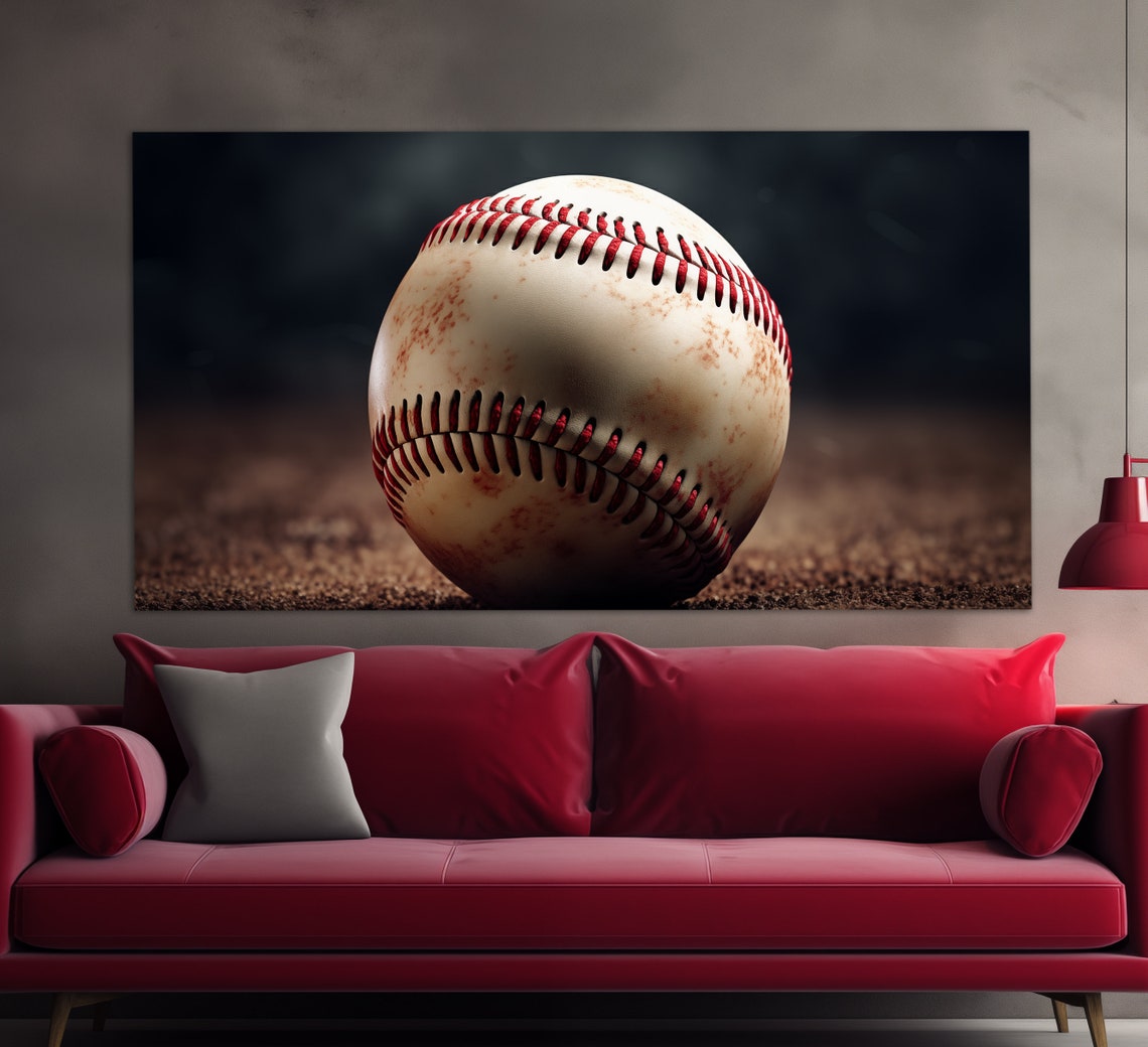 Baseball Close Up Red Stitching Dark Moody Sports Photography Poster - Image 4