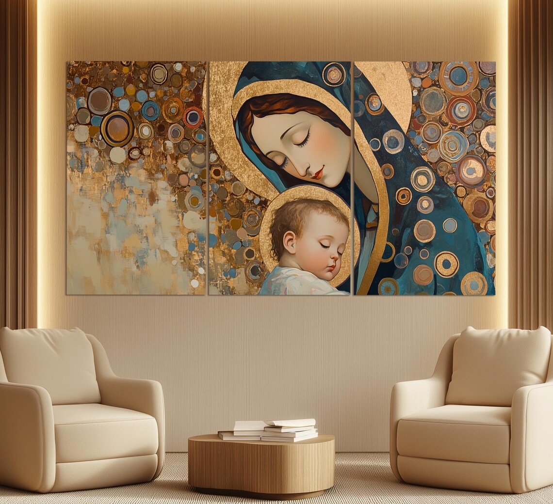 Virgin And Child Klimt Style Gold Madonna Religious Painting Wall Art - Image 3