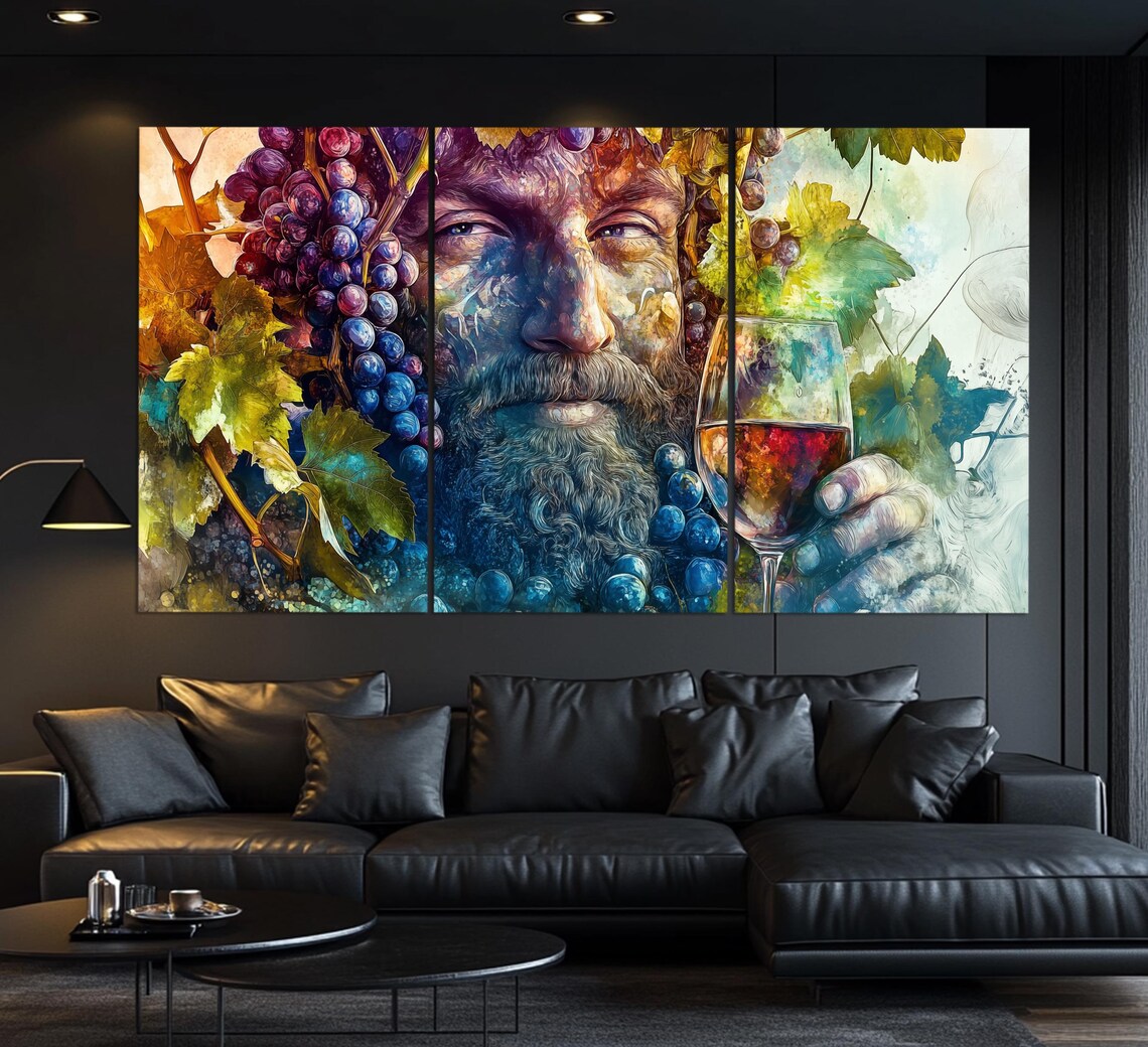 Dionysus God Of Wine Face Of Grapes Watercolor Mythology Art Poster - Image 3