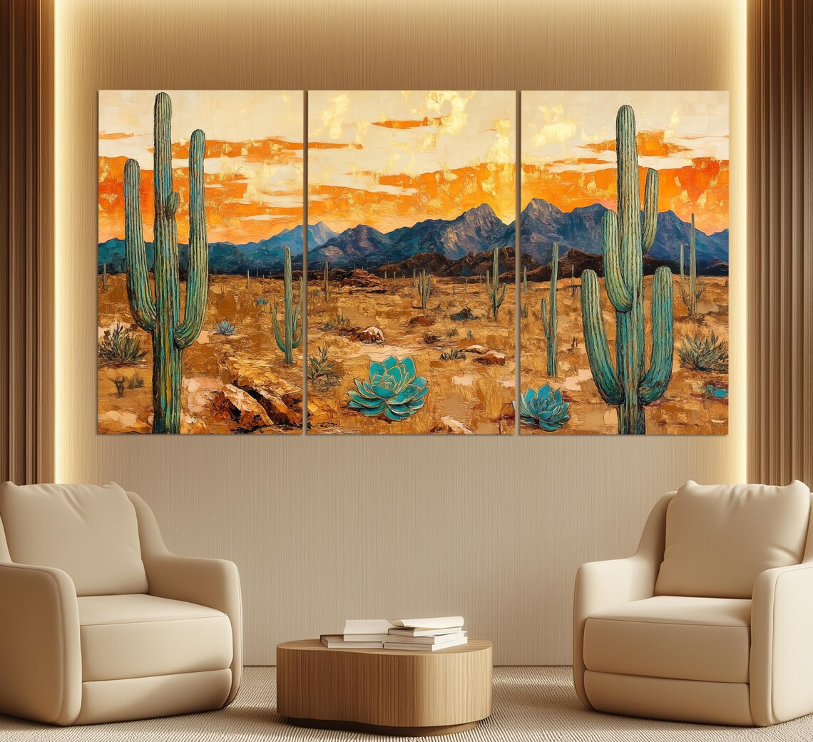 Arizona Desert Saguaro Abstract Oil Painting Print - Image 6