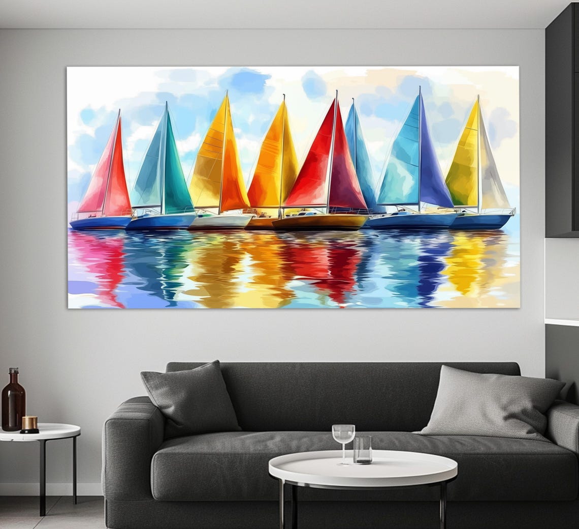 Colorful Sailboats Print In A Watercolor Painting Style Sailing Wall Art Sailing Club Wall Decor Sailboats Poster Sailing Print - Image 3
