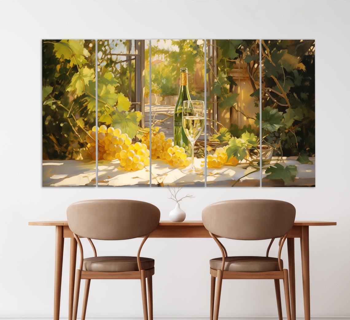 White Wine Bottle Glass Grapes Garden Vintage Still Life Poster - Image 2