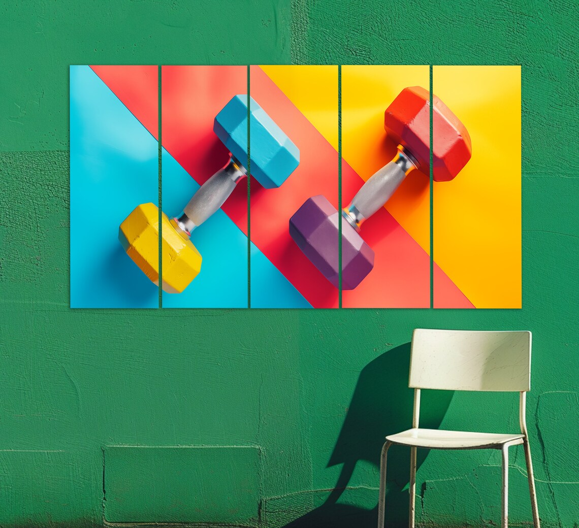 Colorful Dumbbells Pop Art Diagonal Fitness Wall Decor Gym Motivation Poster - Image 2