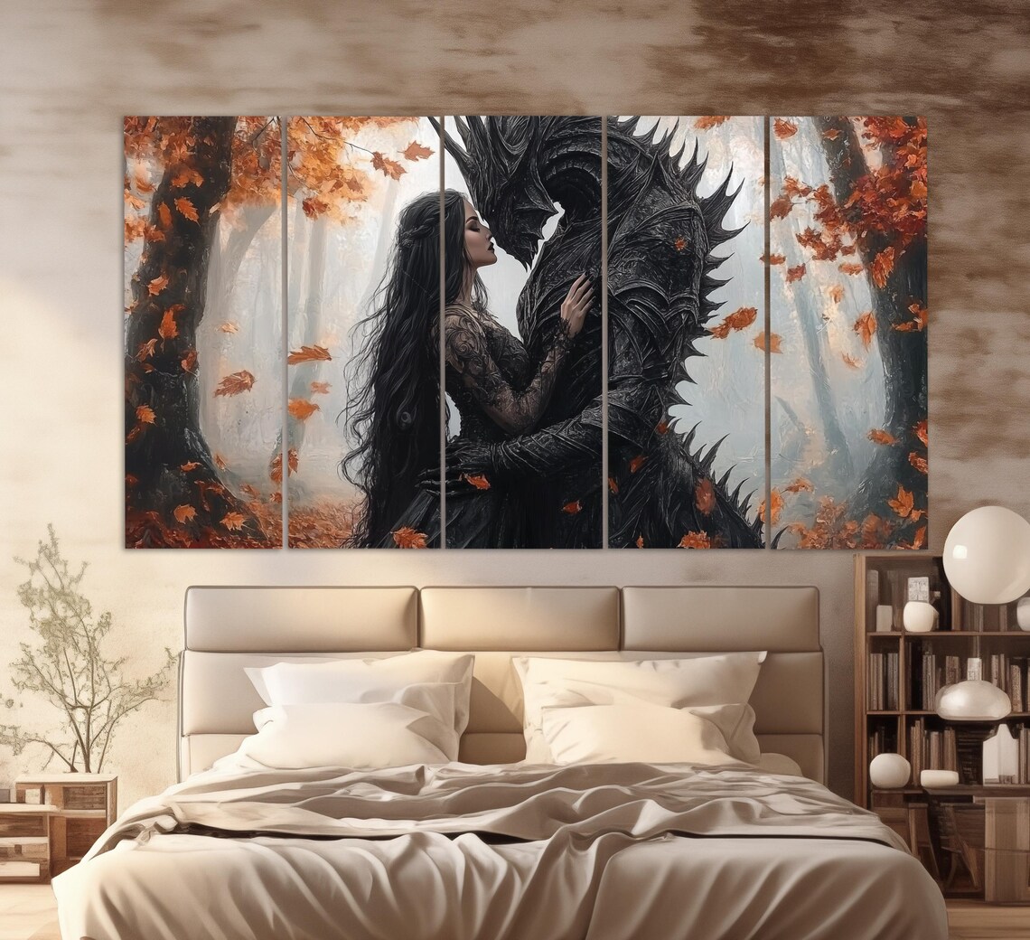 Woman Embracing Dark Beast In Autumn Forest Gothic Fantasy Romance Poster - Image 4