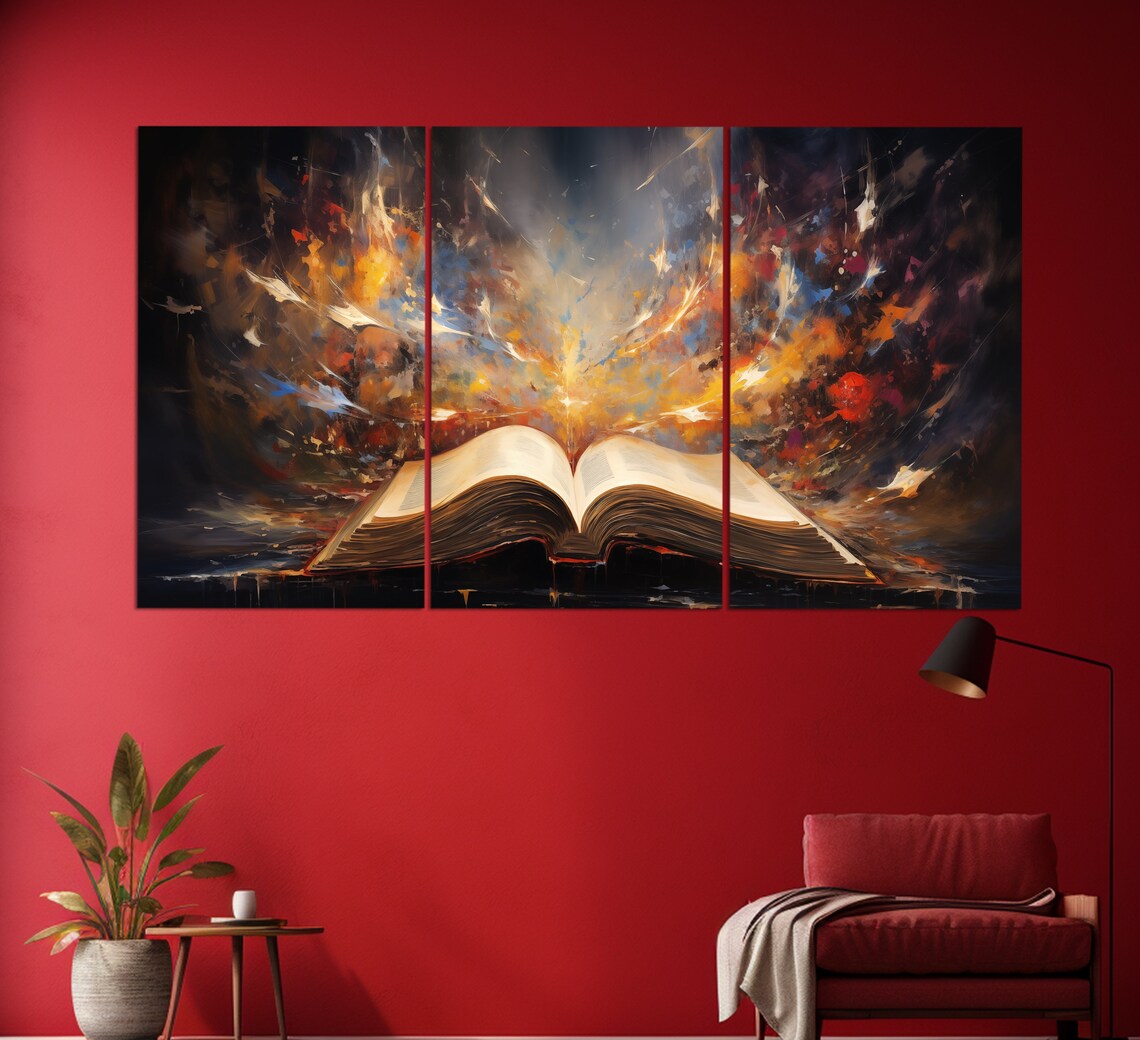 Open Book Vintage Oil Painting Style Art Print - Image 2