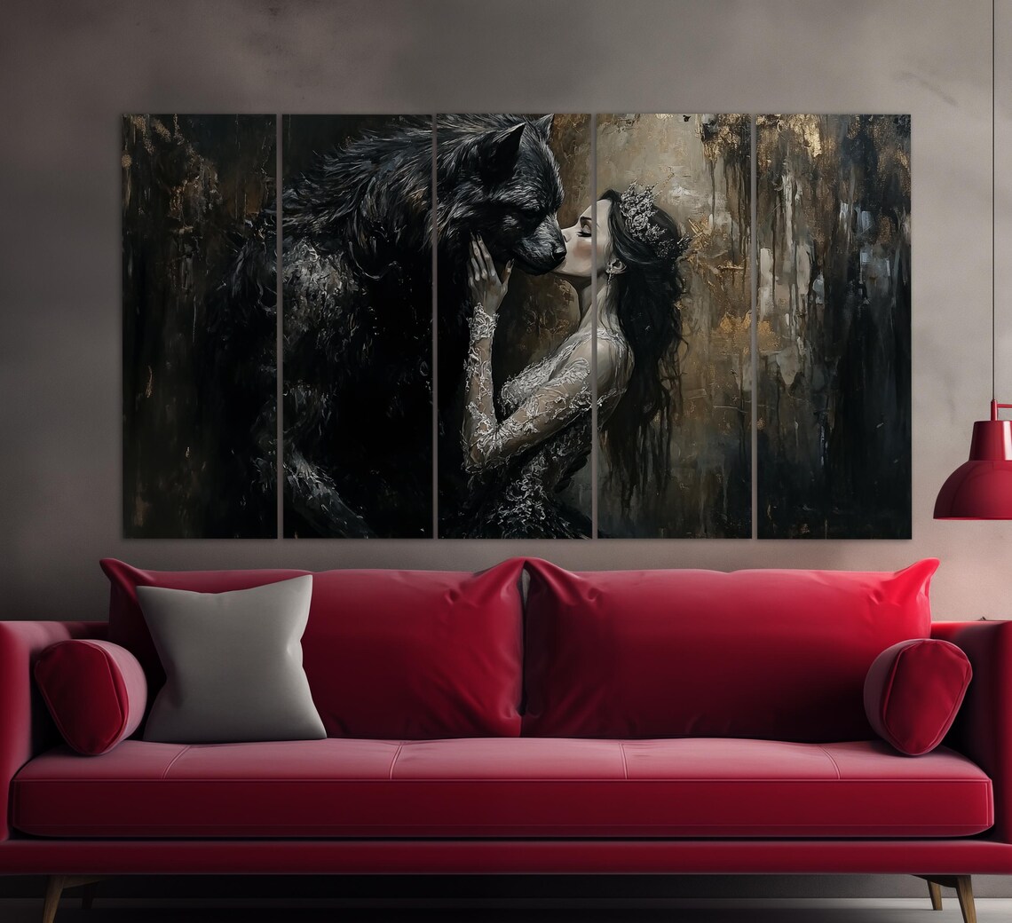 Beauty and Werewolf Gothic Halloween Art Print - Image 2