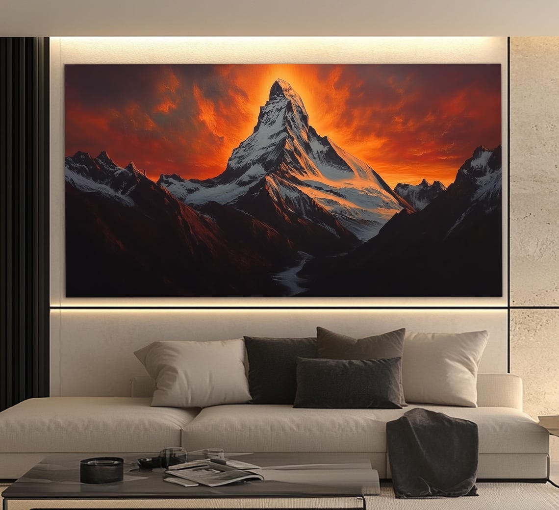 Matterhorn Mountain At Fiery Orange Sunset Swiss Alps Snow Peak Poster