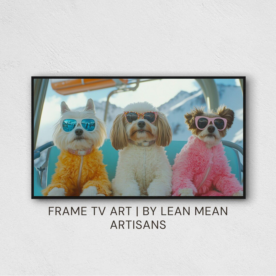 Dogs On Chairlift Sunglasses Winter Ski Trip Fun Animal Art Print