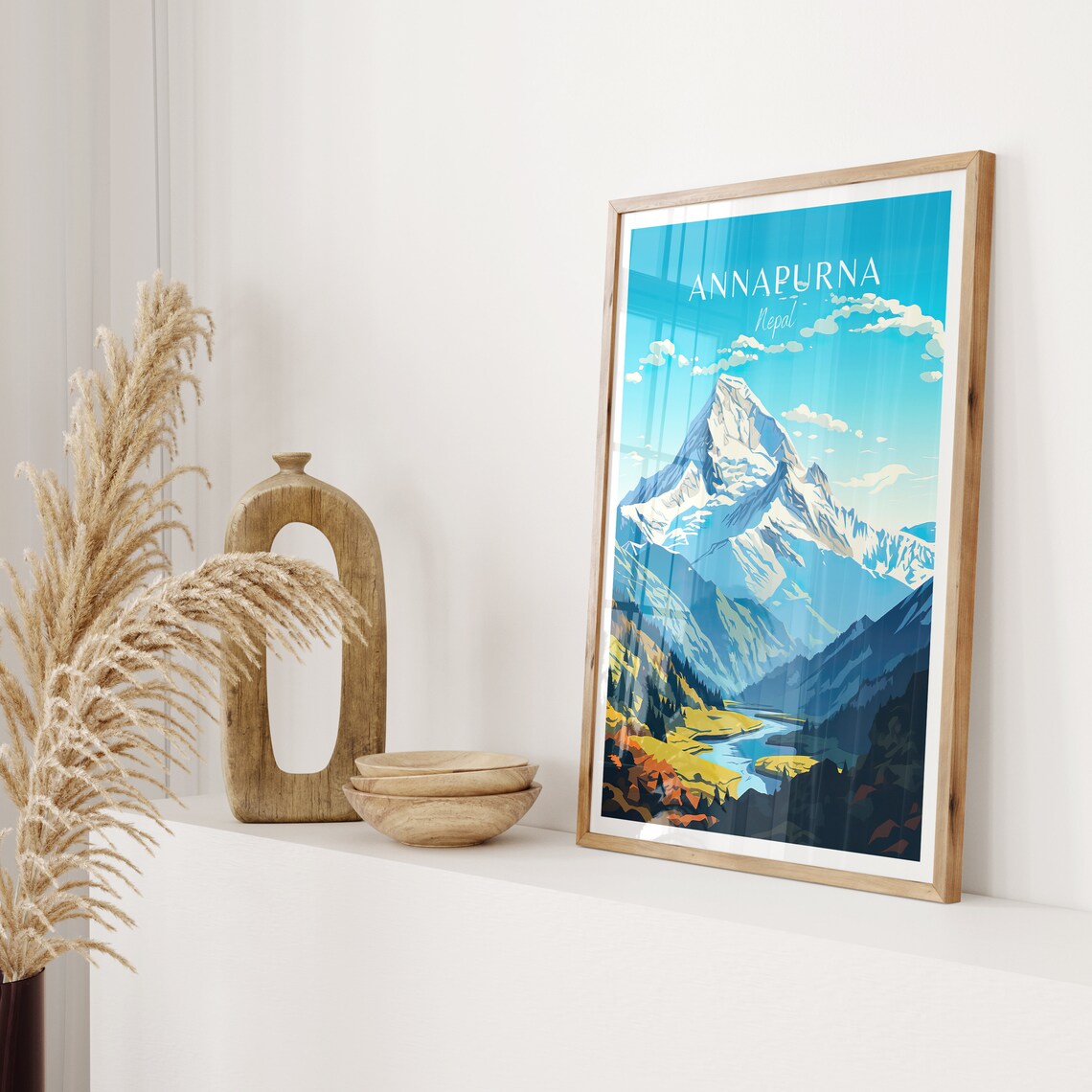 Annapurna Nepal Snow Peak Himalayan Valley Retro Travel Art Poster - Image 2