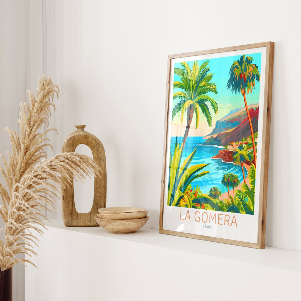 La Gomera Spain Canary Islands Palm Beach Bay Coastal Travel Poster - Image 2