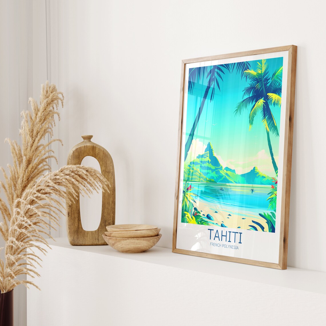 Tahiti French Polynesia Tropical Beach Paradise Palm Trees Poster - Image 2