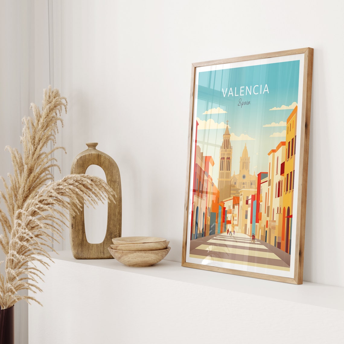 Valencia Spain Old Town Street Cathedral Towers Vintage Travel Poster - Image 2