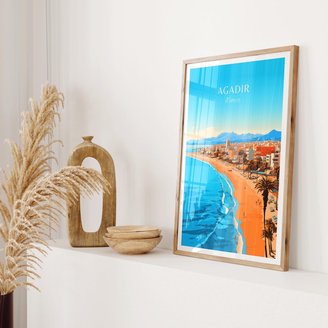Agadir Morocco Beach Resort Bay Palm Trees Vintage Travel Poster - Image 2
