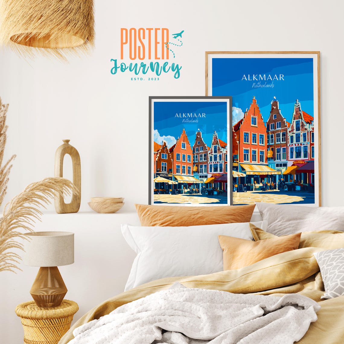 Alkmaar Netherlands Gabled Brick Houses Market Square Travel Poster - Image 2
