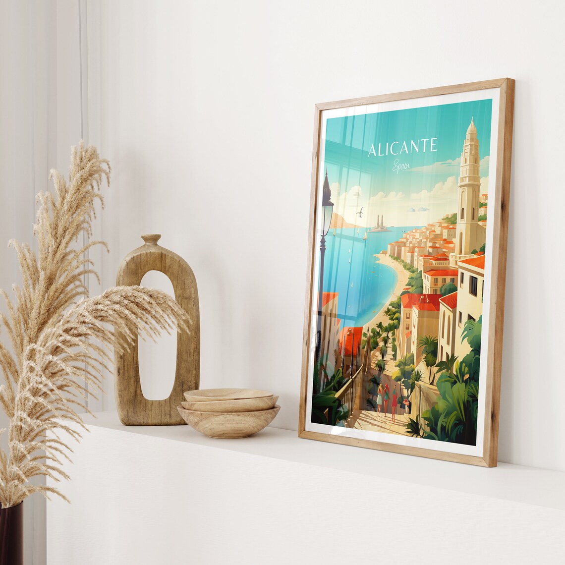 Alicante Spain Beach Sailboats Old Town Vintage Travel Poster Art - Image 2