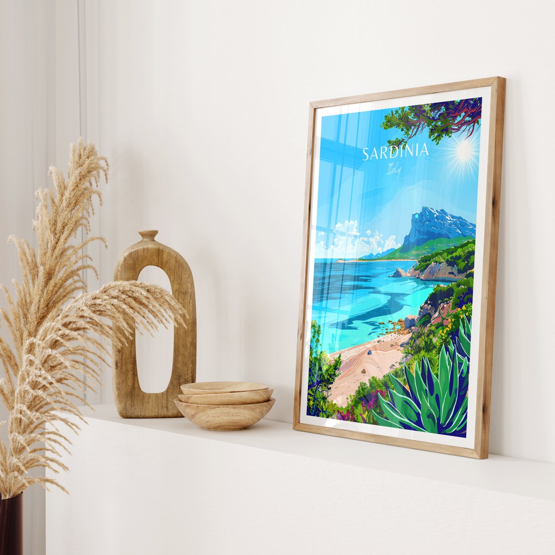 Sardinia Italy Turquoise Coast Beach Green Cliffs Travel Poster - Image 2