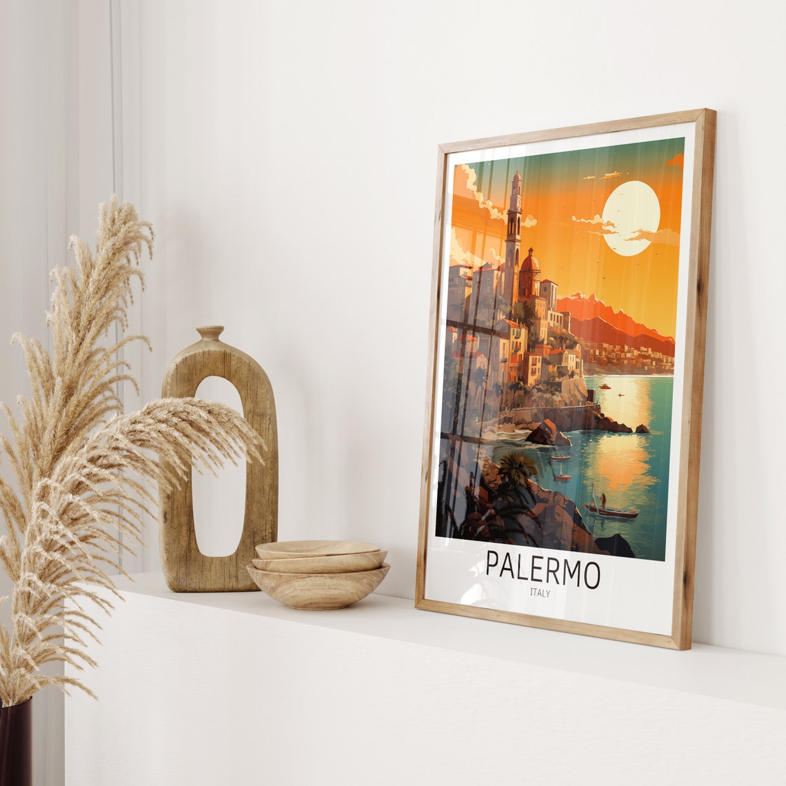 Palermo Italy Sunset Hilltop Church Overlooking Blue Sea Poster - Image 2
