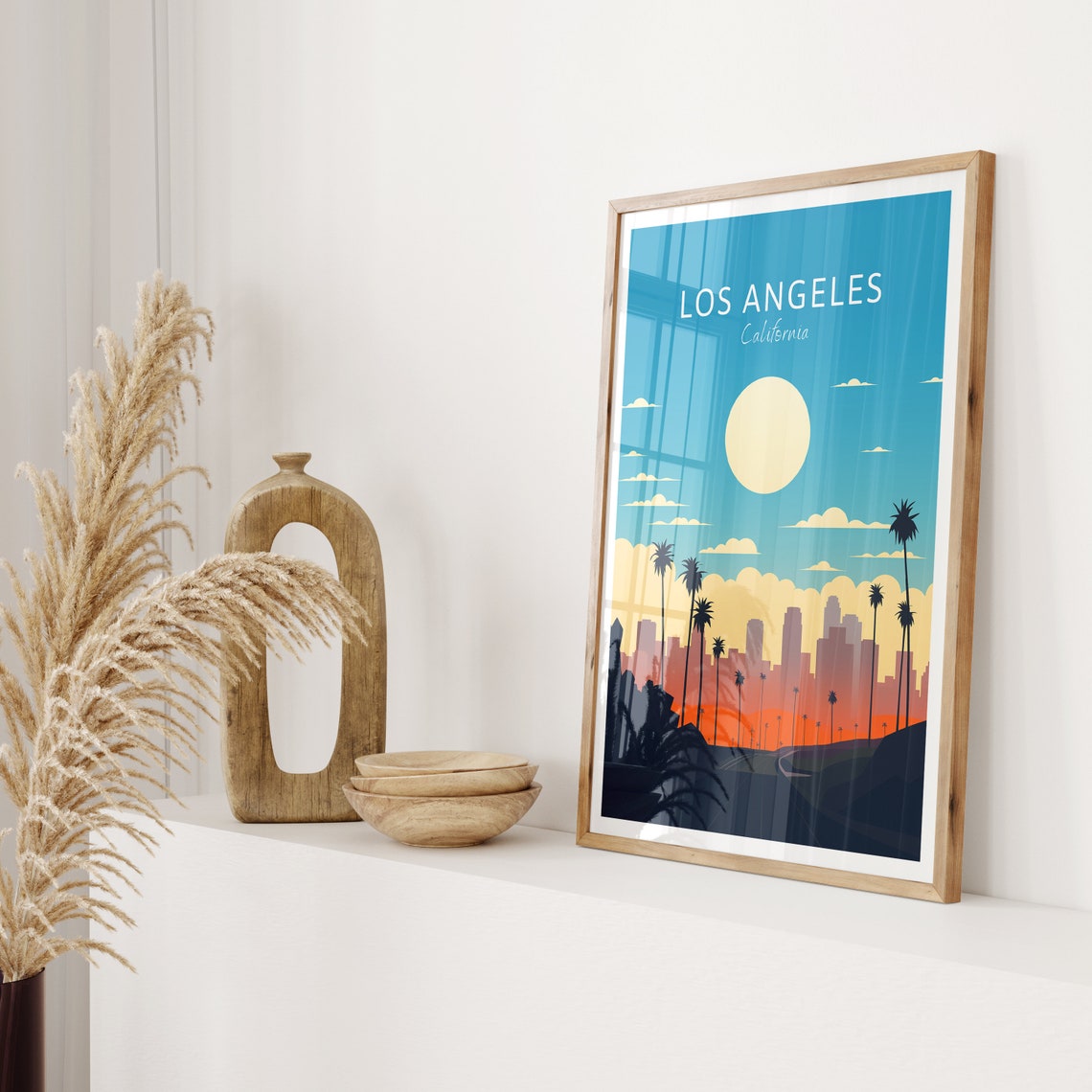Los Angeles California Skyline Palms Sun Illustrated Travel Poster - Image 2