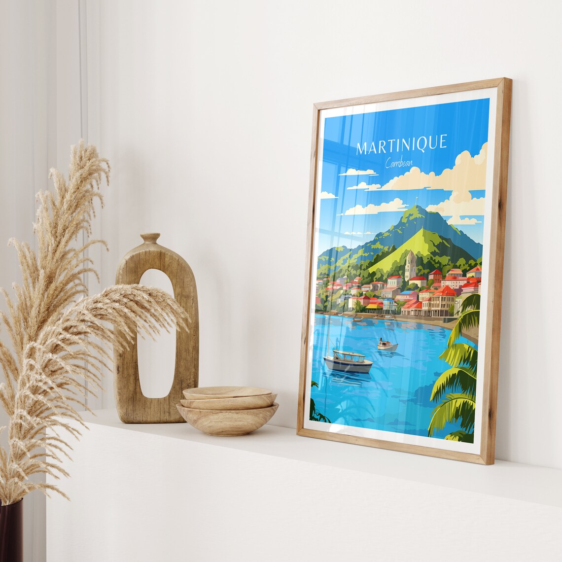 Martinique Caribbean Harbor Sailboats Green Mountain Travel Poster - Image 2