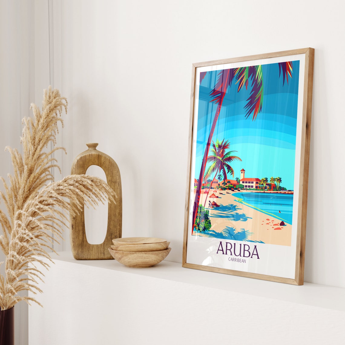 Aruba Caribbean White Sand Beach Resort Coastline Travel Poster - Image 2