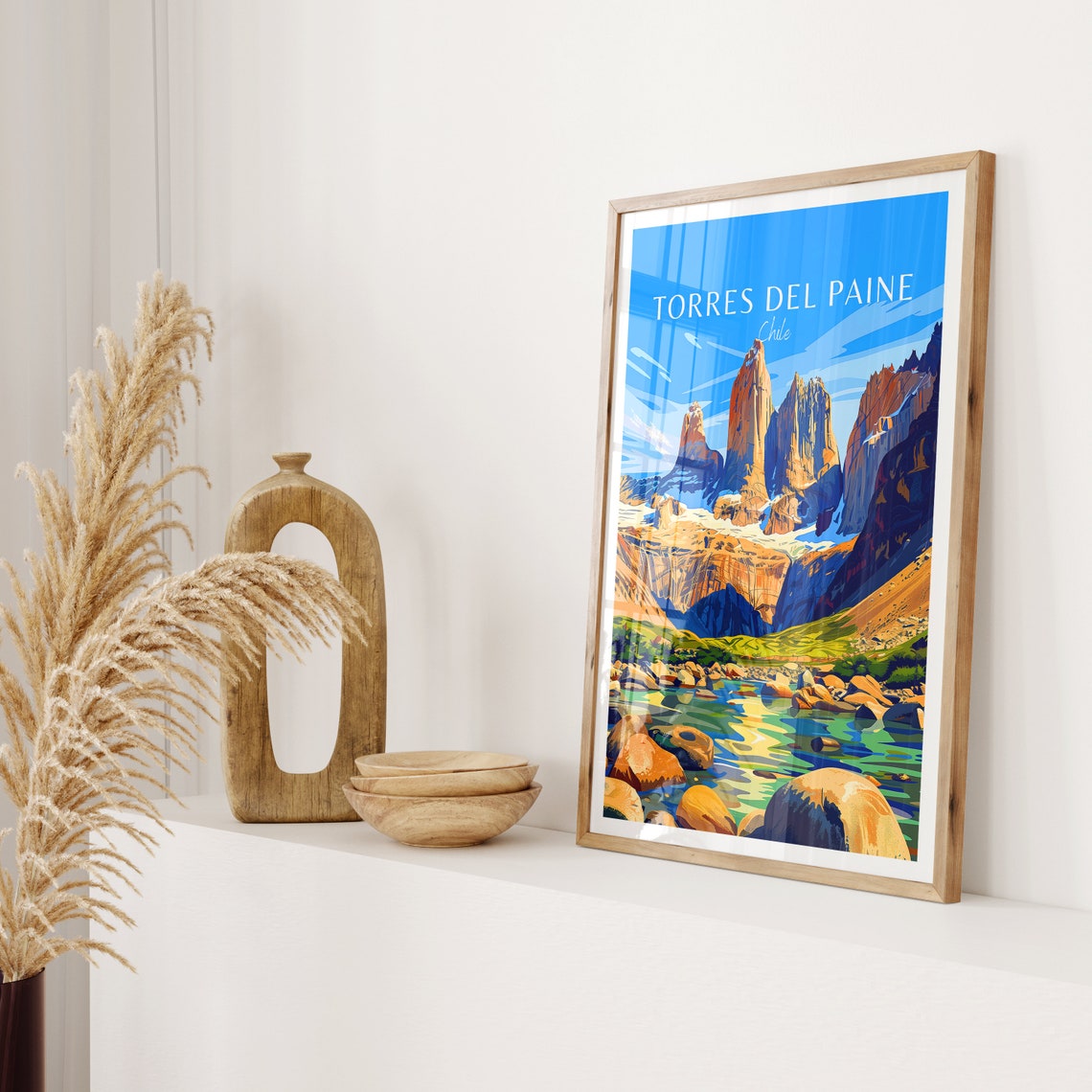 Torres Del Paine Chile Granite Peaks River Retro Travel Art Poster - Image 2